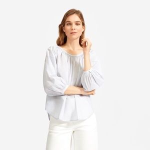 everlane  the ruched air tie neck blouse in multi stripe, size 0